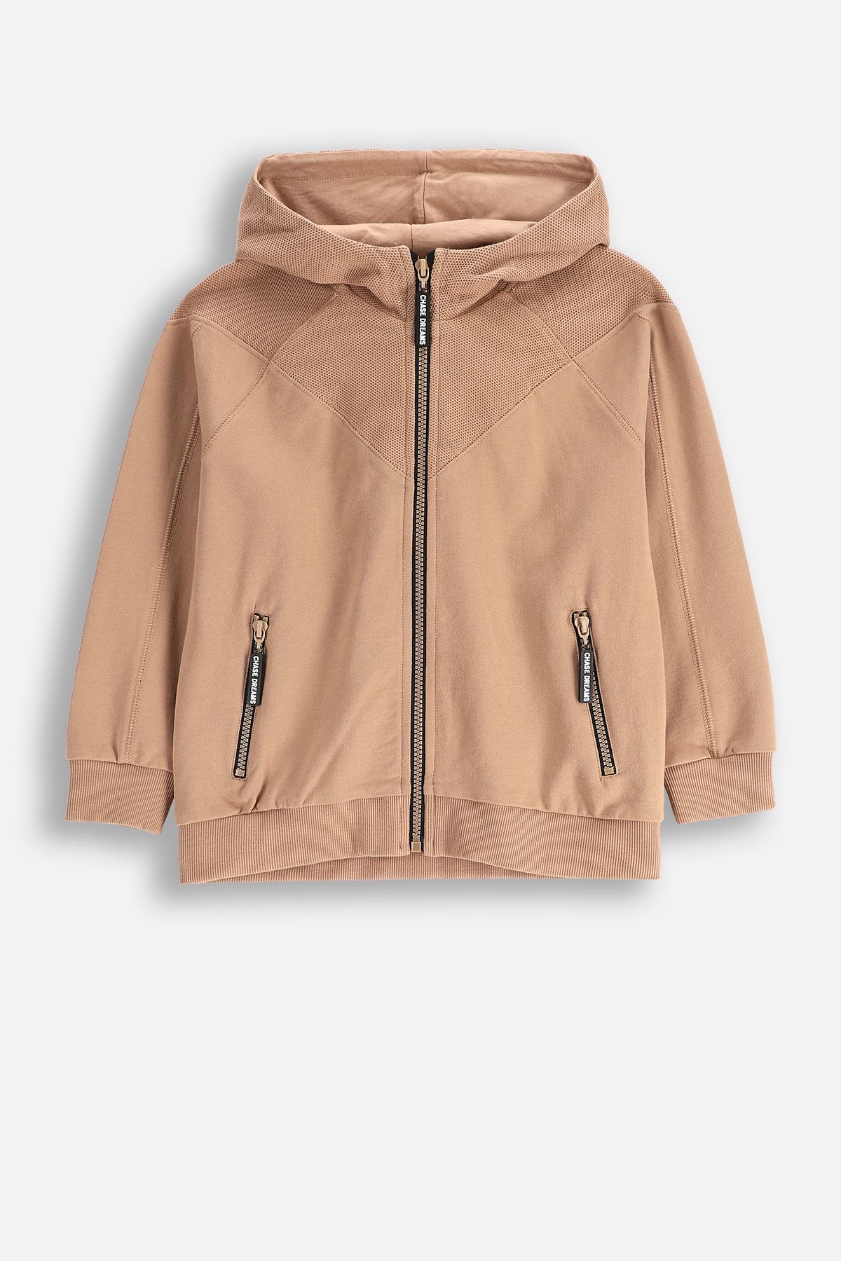 Zipped sweatshirt beige insulated with hood - Coccodrillo