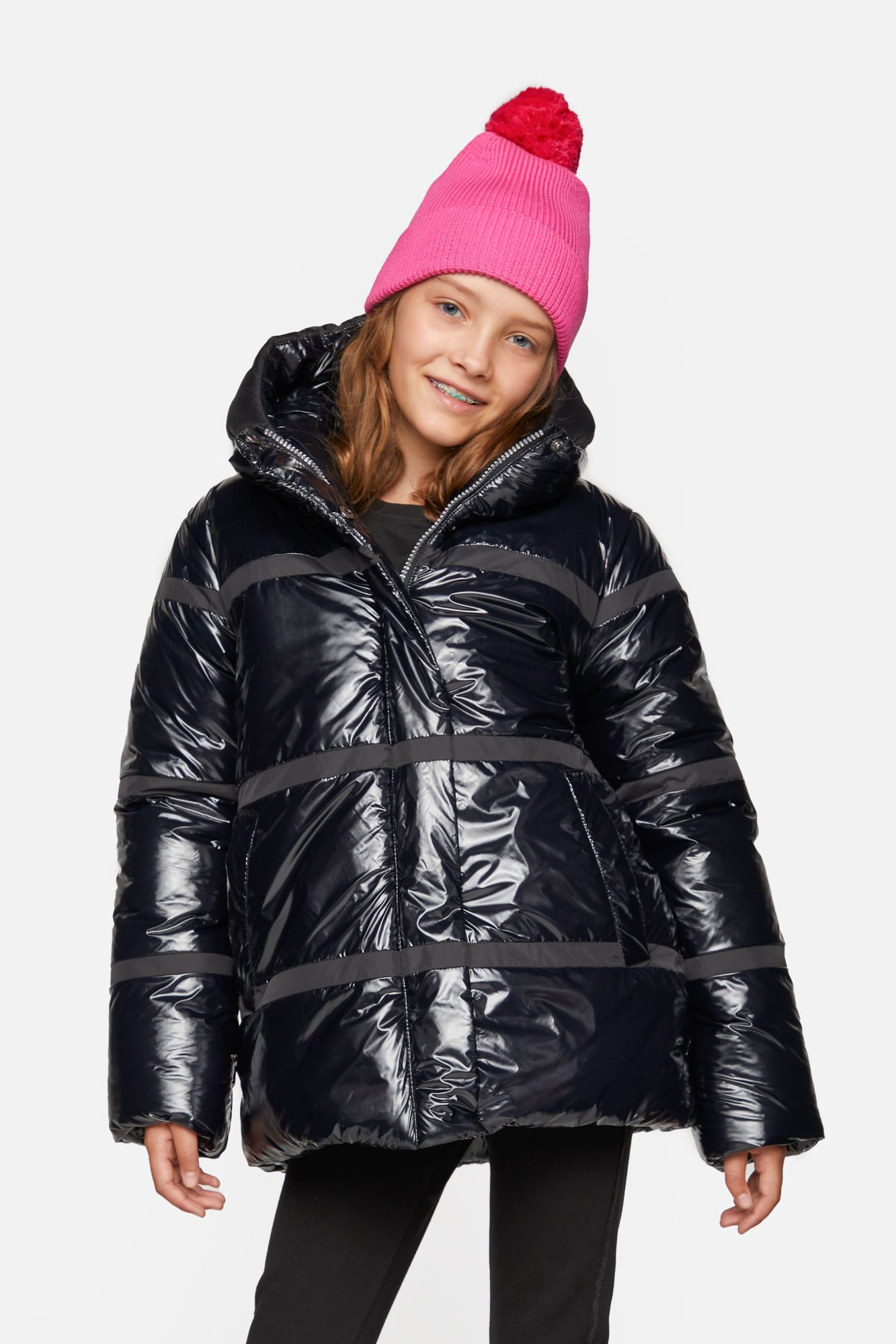 Winter jacket black quilted jacket with a hood and a higher