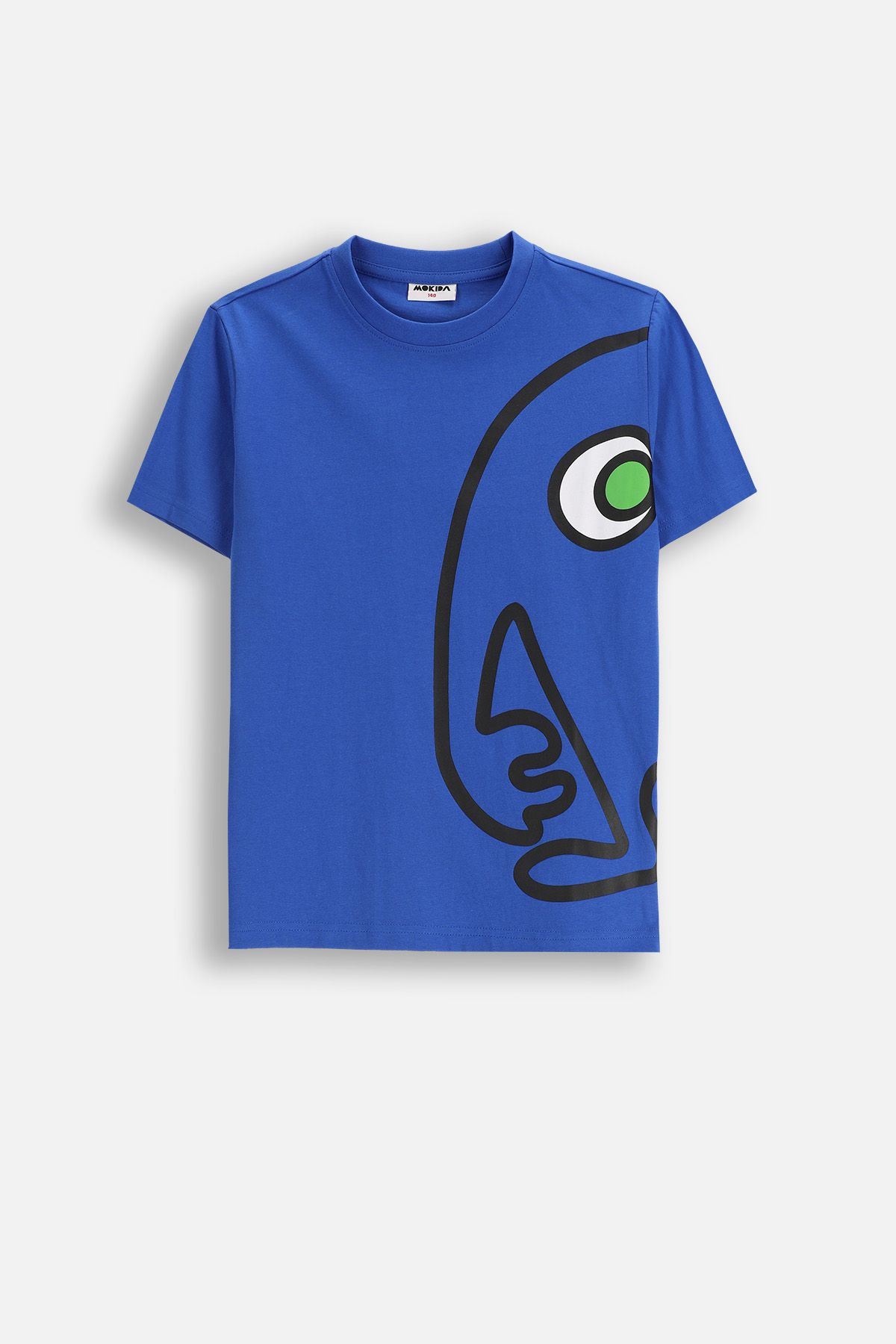 Cotton t-shirt with short sleeves Blue with Monster Print on