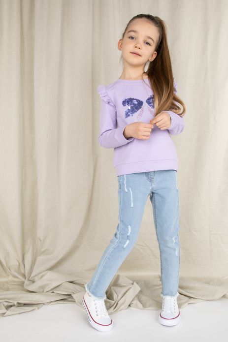 Sweatshirt purple with frills and a sequin applique 
