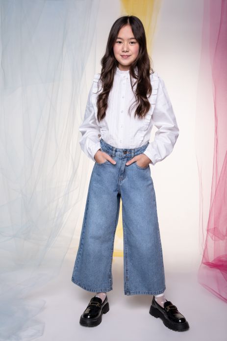 Jeans trousers navy blue CULOTTE type with pockets