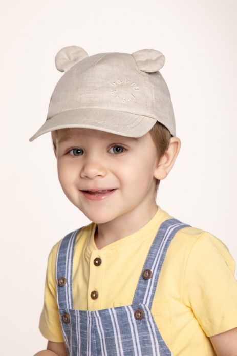 Cap with a visor boys' made of cotton and linen blend with lining