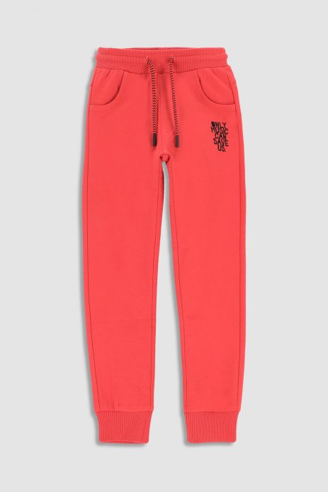 Sweatpants red with a print on the leg in a SLIM cut