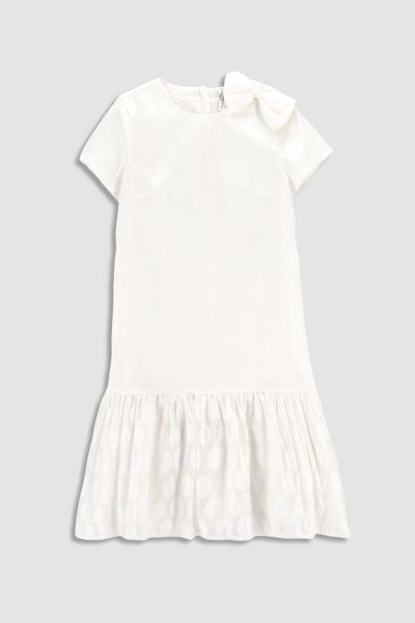 Fabric dress white flared with a bow and cotton lining 2