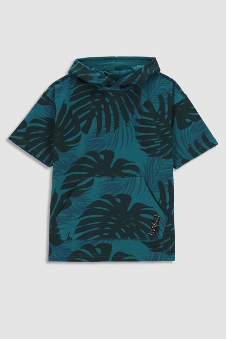 Short-sleeved sweatshirt turquoise with hood and print 2