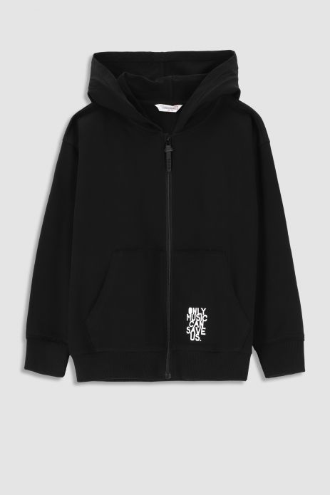 Zipped sweatshirt black with hood and pockets