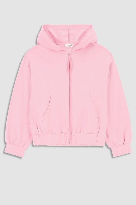 Zipped sweatshirt pink with hood and pockets