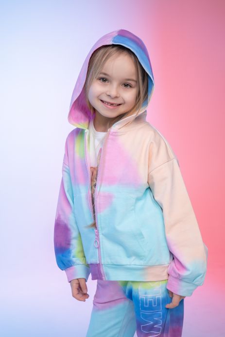 Zipped sweatshirt multicolored with hood and pockets