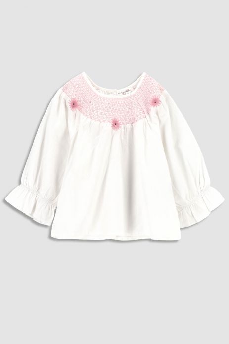 Blouse with short sleeves white with floral application 2
