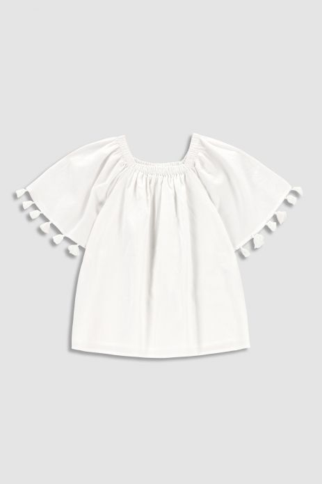 Blouse with short sleeves white with neckline and boho style sleeves