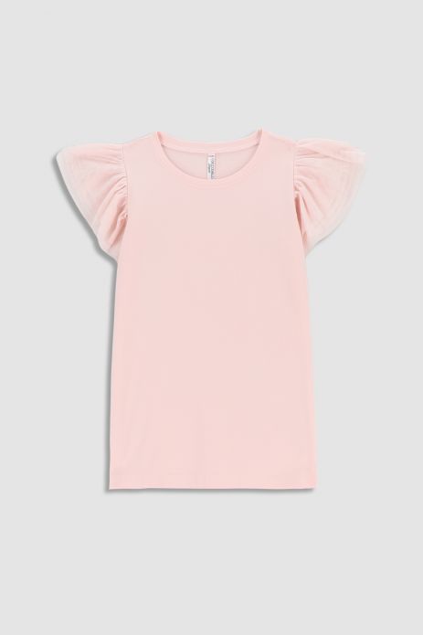 Blouse with short sleeves pink smooth with tulle sleeves