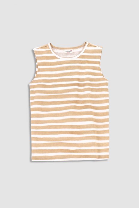 Sleeveless t-shirt beige with stripes 2