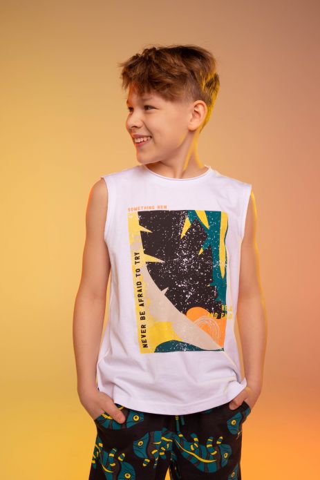 Sleeveless T-shirt white with print on the front