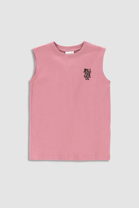 Sleeveless t-shirt pink with print on the chest