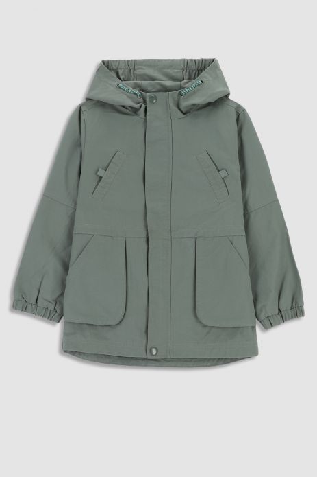 Jacket with lining olive with hood and reflective elements 2