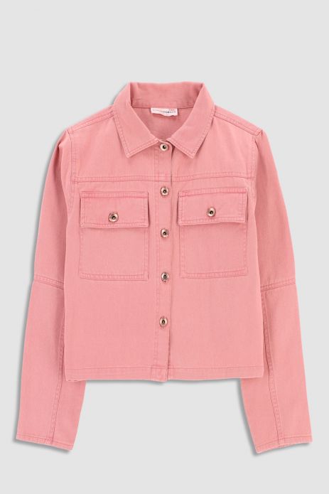 Jeans jacket pink with collar 2