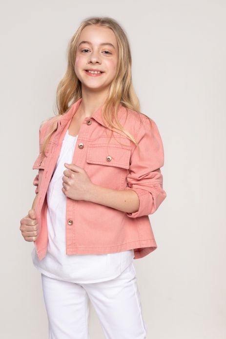Jeans jacket pink with collar