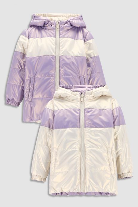Two-sided jacket multicolored quilted with hood