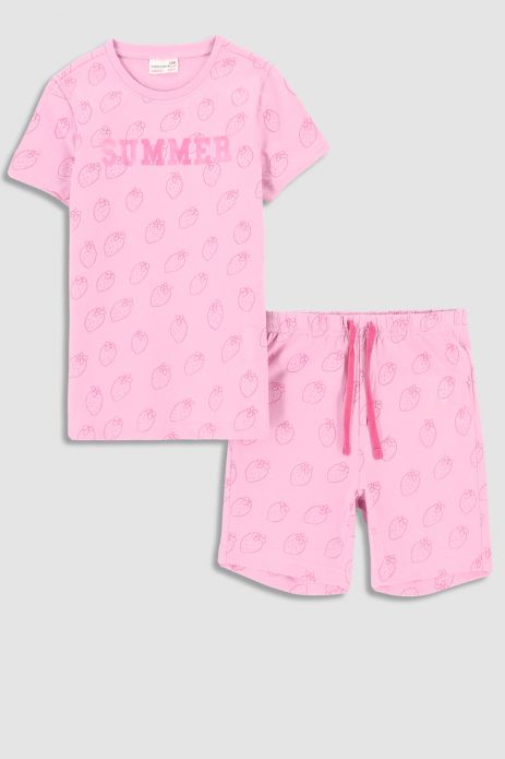 Girls pyjamas cotton pink with short sleeves 2