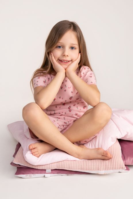 Girls pyjamas cotton powder pink with short sleeves