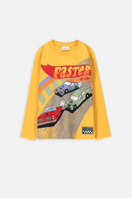T-shirt with long sleeves orange with car print