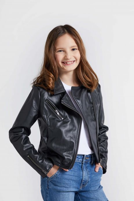 Imitation leather jacket black with collar