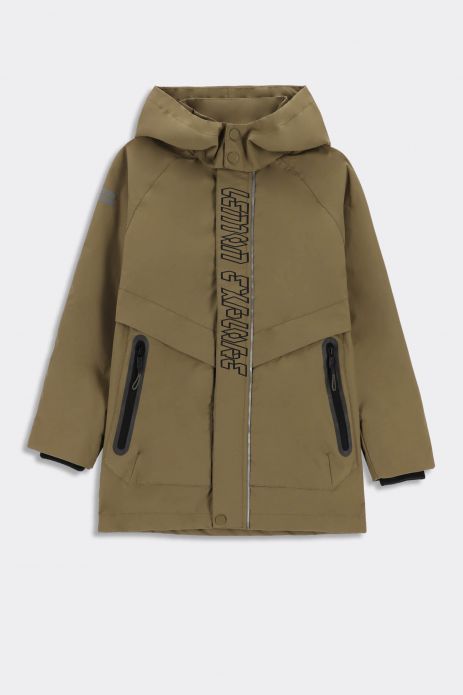 Boys' transitional jacket parka with a hood and DWR coating