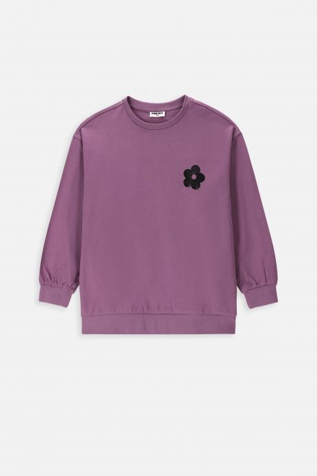 Sweatshirt without a hood purple boxy with a flower