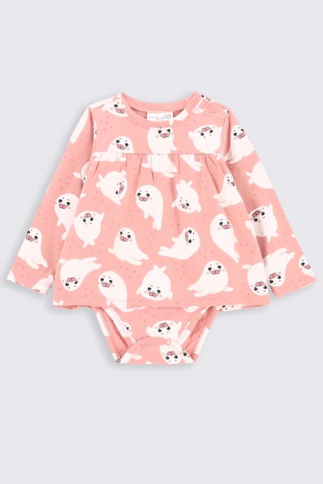 Body with long sleeves powder pink with a print and a frill