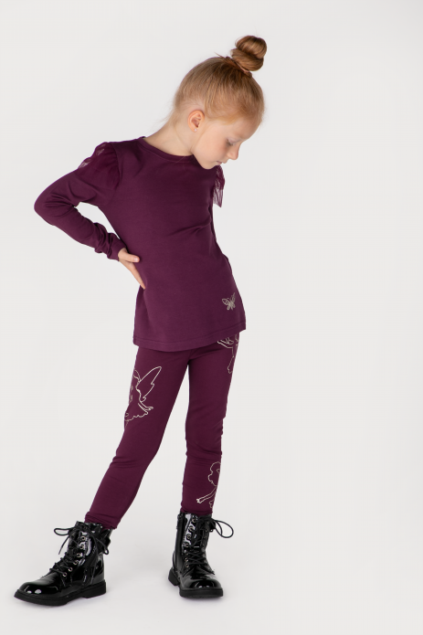 Long leggings burgundy with a print and a decorative elastic waistband
