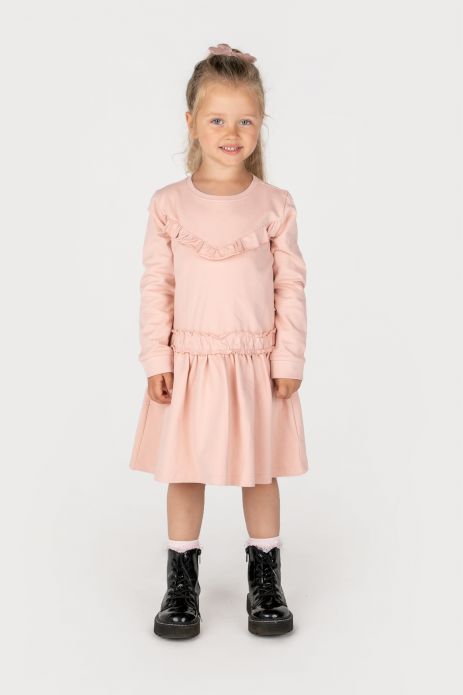 Knitted dress powder pink flared with a frill