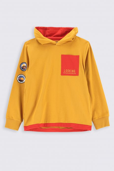 Sweatshirt honey with hood and a pocket