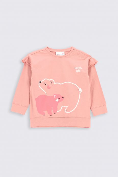 T-shirt with long sleeves powder pink with a print and frills
