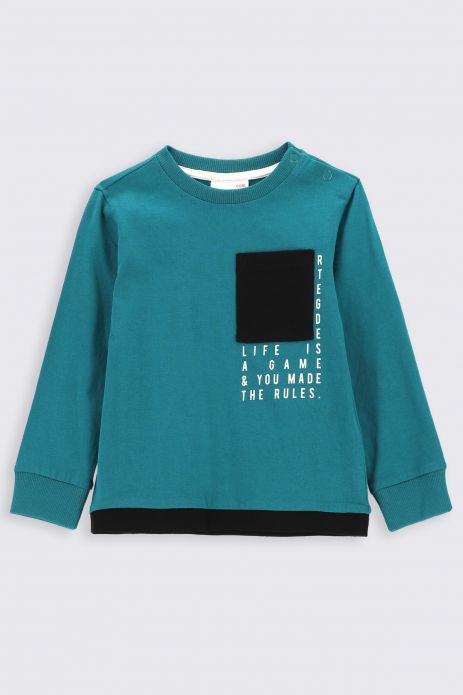 T-shirt with long sleeves turquoise with a pocket
