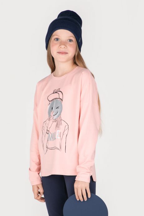 T-shirt with long sleeves powder pink with print