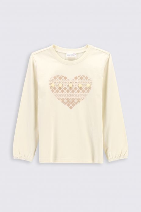 T-shirt with long sleeves ecru with a print