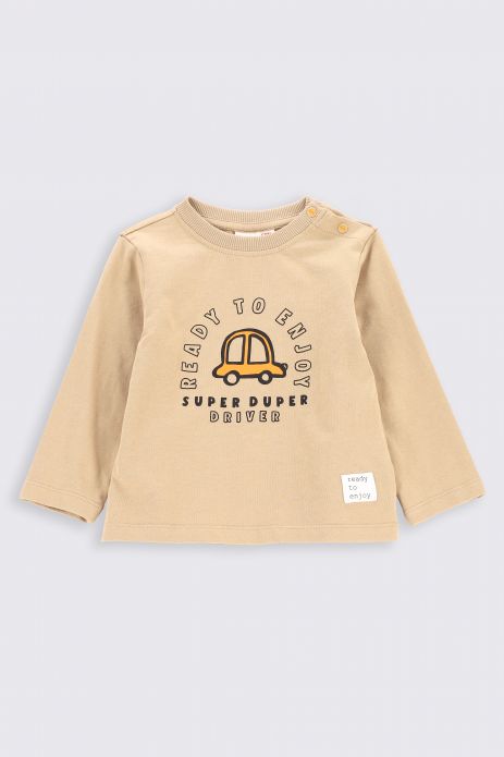 T-shirt with long sleeves beige with a print