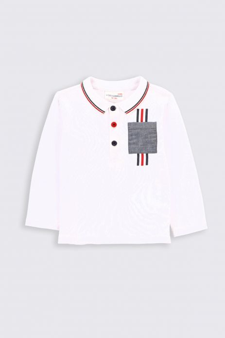 T-shirt with long sleeves white with a pocket and polo collar