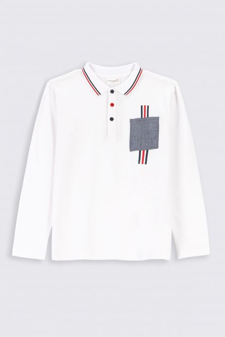 T-shirt with long sleeves white with a pocket and polo collar 2