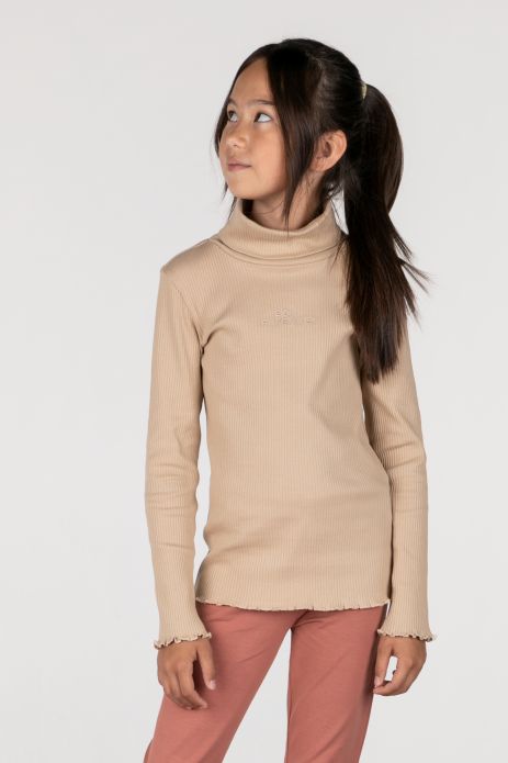 T-shirt with long sleeves beige smooth with turtleneck 2