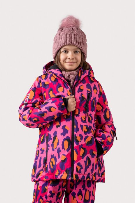 Winter jacket multicolored snowboard with a hood and pockets