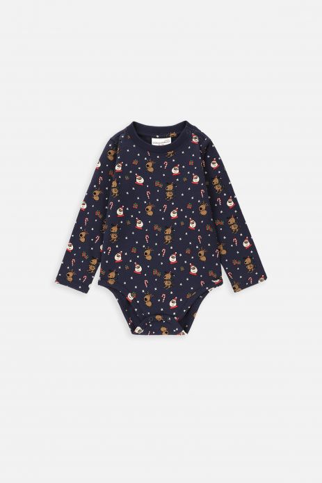 Body with long sleeves navy blue with Christmas print 2
