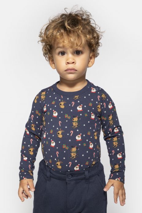 Body with long sleeves navy blue with Christmas print