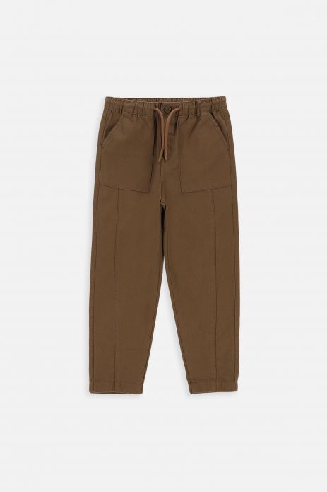 Fabric trousers brown with pockets and stitching on the legs, REGULAR cut 2