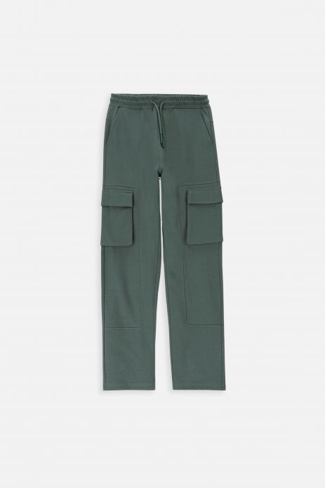 Sweatpants green with pockets and stitching on the legs, REGULAR cut
