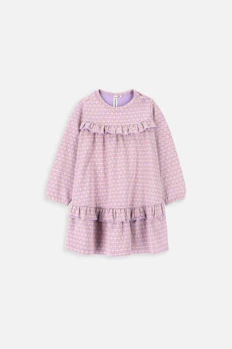 Knitted dress purple flared with frills