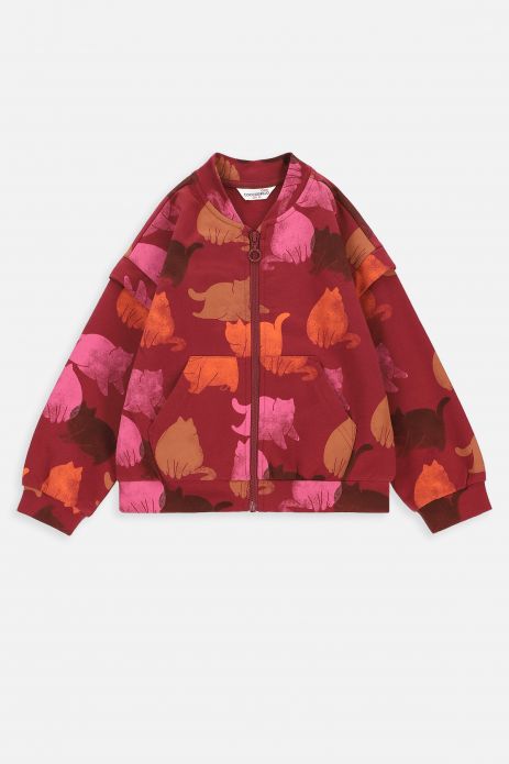 Zipped sweatshirt burgundy with cat print