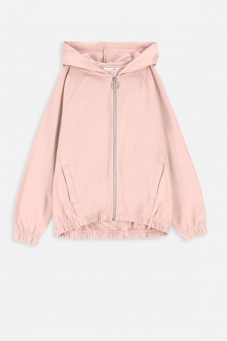 Zipped sweatshirt powder pink with hood and pockets