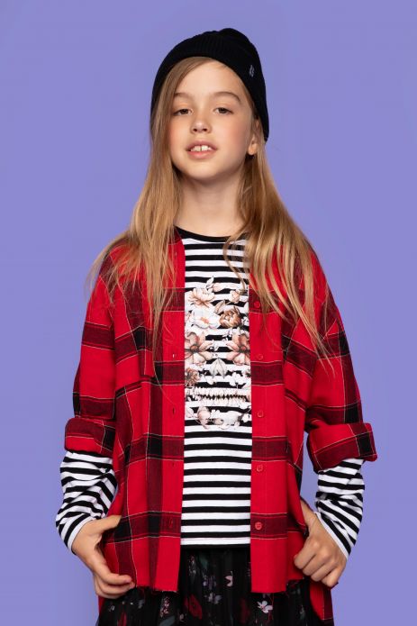 Shirt with long sleeves multicolored extended checkered