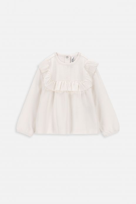 T-shirt with long sleeves ecru with decorative frills 2